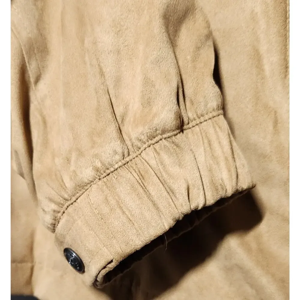 Weatherproof Tan Beige Faux Suede Biltmore Embroidered Bomber Jacket Men's XXL